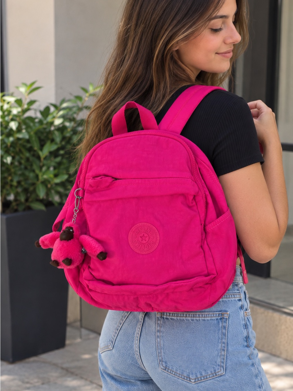 Kipling Pink Backpack with Monkey Keychain โ New Without Tags